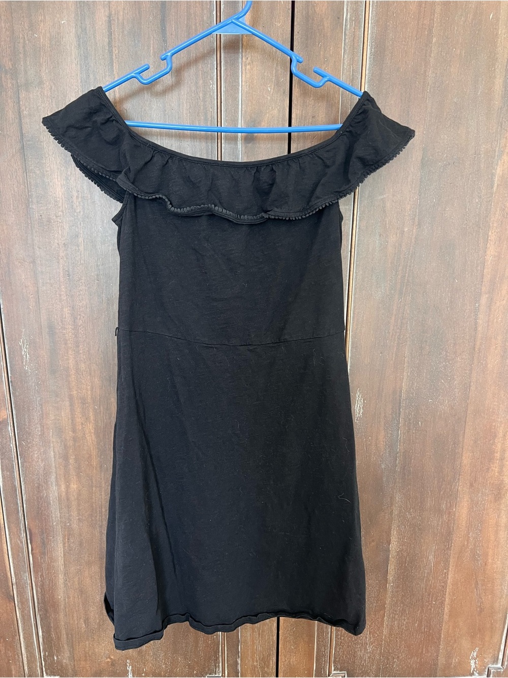 Boden Off-Shoulder Black Ruffle Mini Dress